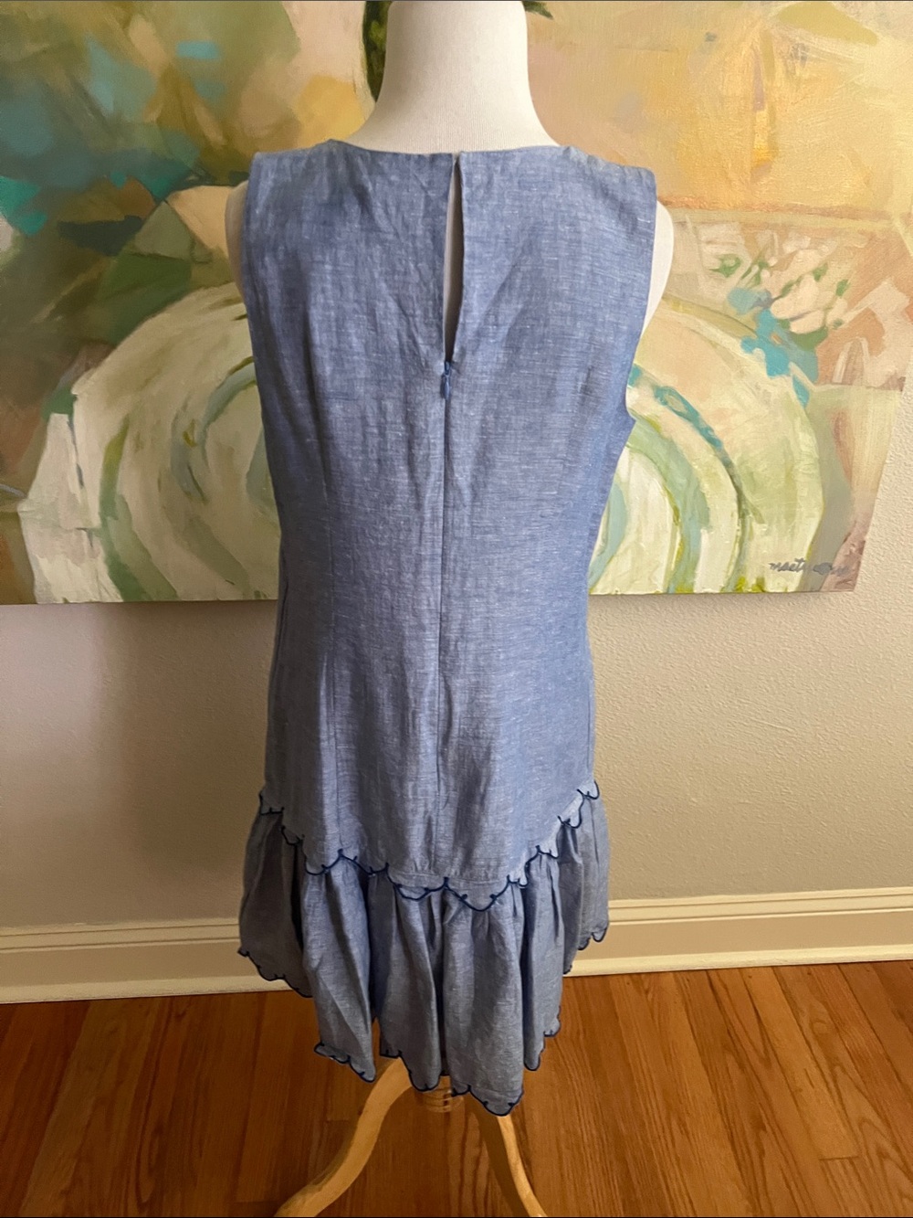 Ann Taylor Chambray Flounce Shift Dress size 4 scalloped - Picture 8 of 16